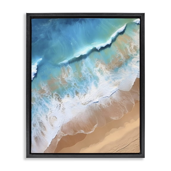 Stupell Industries Coastal Aerial Abstract Sea Waves Black Floating Frame Canvas Art, 17 x 21, by Petals Prints Design