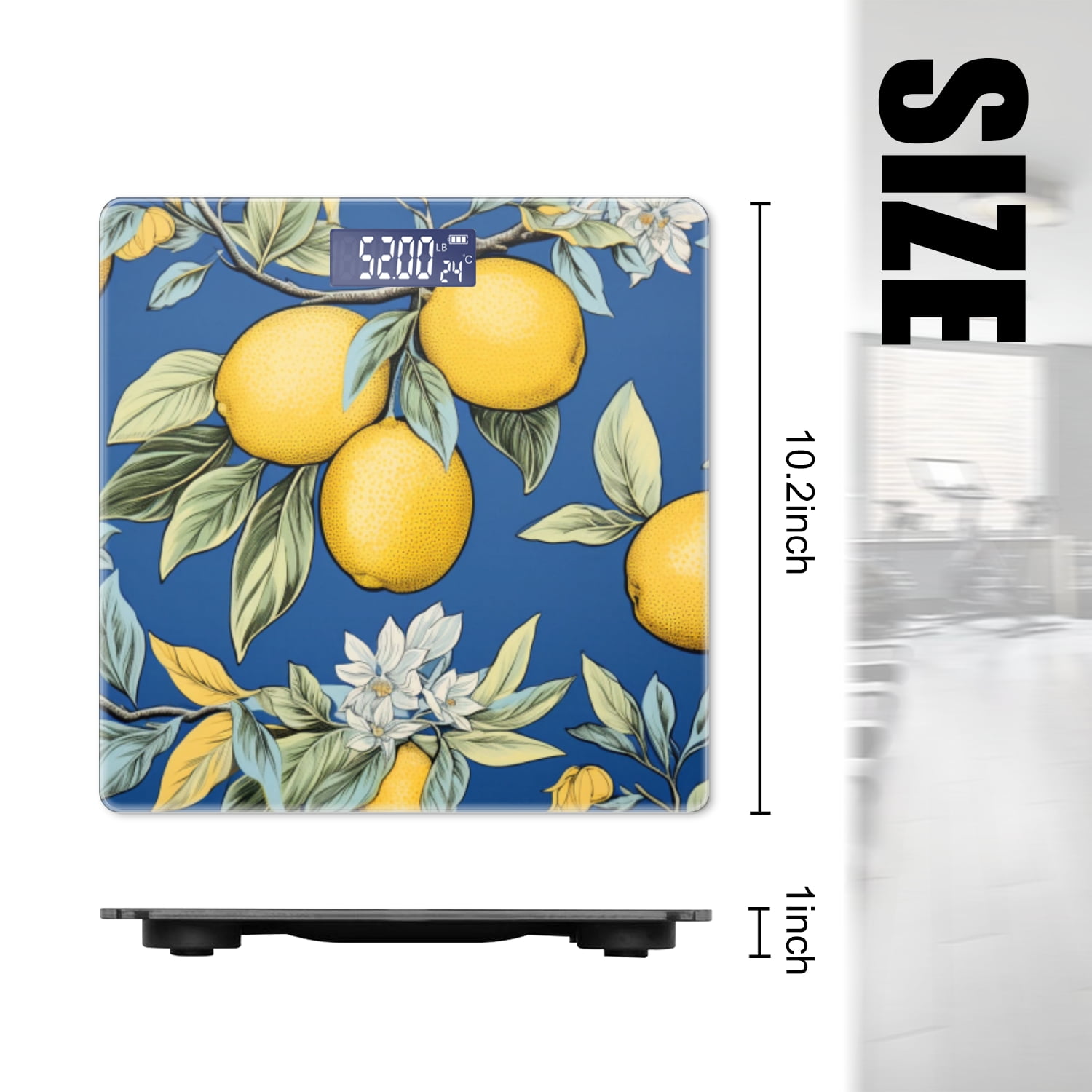 High Precision Body Weight Scale Smart Bathroom Scales with Large LCD Display(400lbs),Decorative for Bedroom-Pattern Of Lemons And Lemon Blossoms On Blue Background