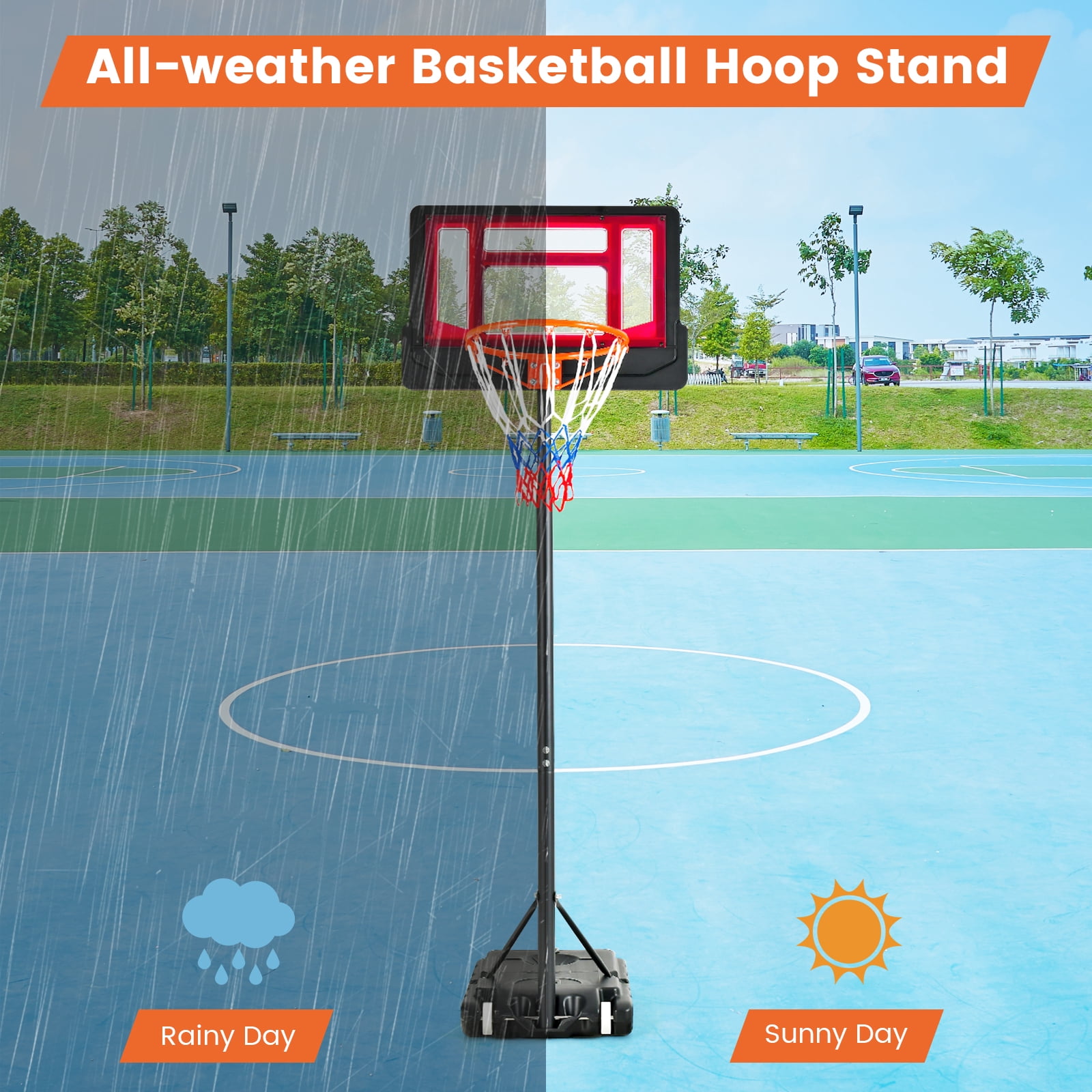Topbuy Basketball Hoop Portable Basketball Stand with Rolling Wheels 4.3-8.2FT Adjustable Height PE Backboard Fillable Base
