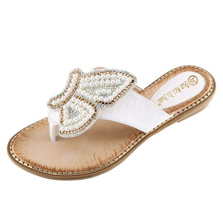 

TAIAOJING Women s Sandals Shoes Animal Round Toe Rhinestone Sandals Pearl Pinch Sandals Zapato
