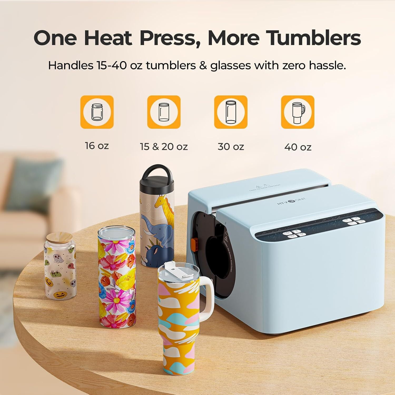 HTVRONT 2 in 1 A200 Auto Tumbler Heat Press Pro Kit - Full Cup Transfer Tumbler Press with Attachment, for 15-40oz Tumblers,Blue