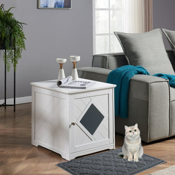 Unipaws Cat Litter Box Enclosure with Mat, Privacy Cat Washroom, Litter