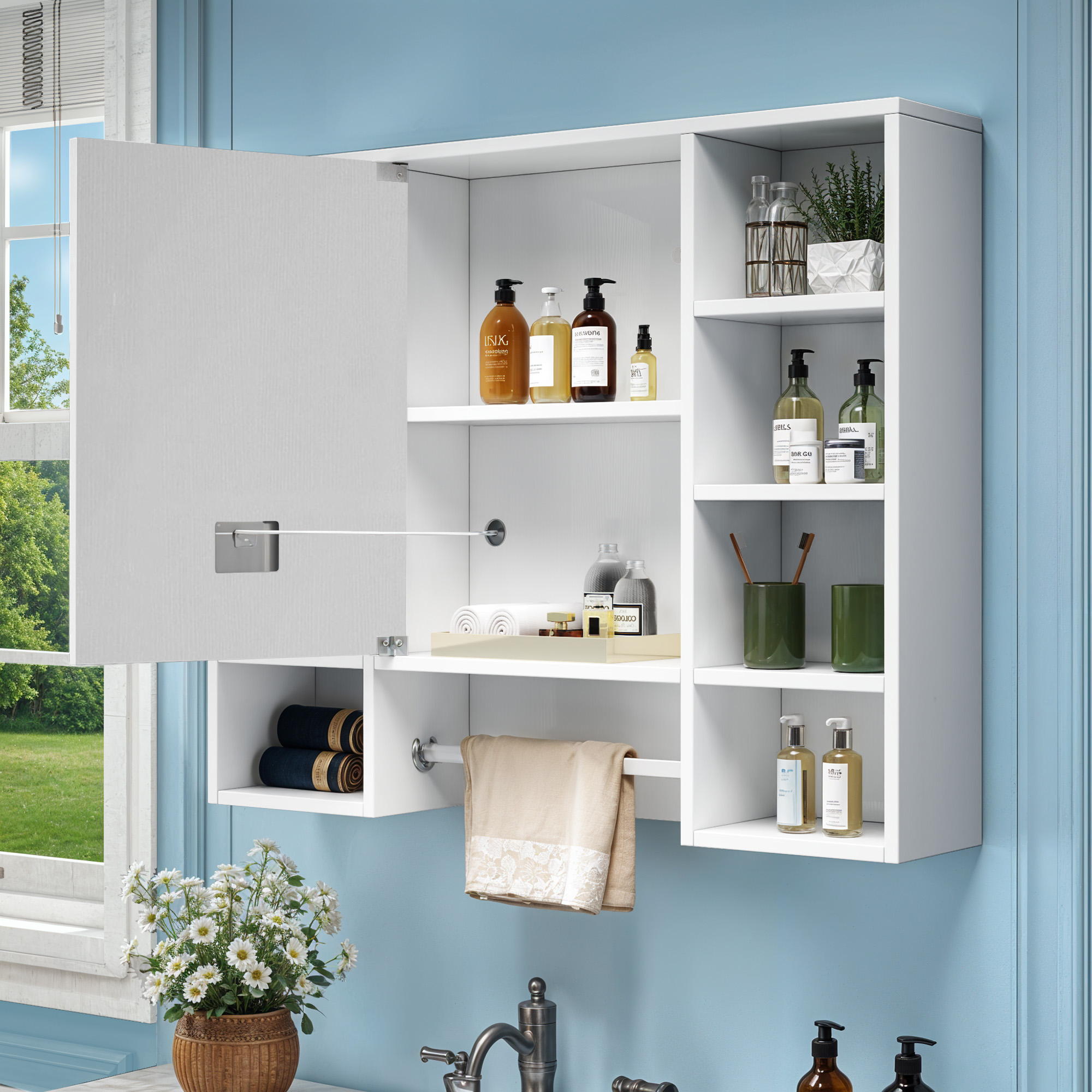 Uforic Wall Mount Medicine Cabinet with LED Lights & Mirror for Bathroom Storage, White