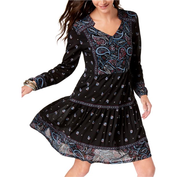 Vestido de campesina Style & Co. Paisley para mujer negro grande