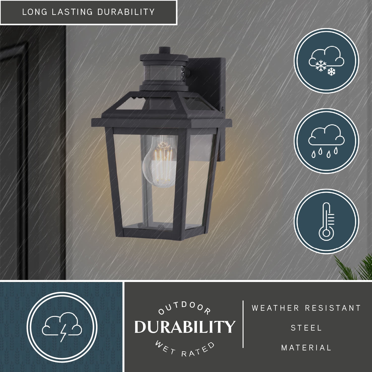 VAXCEL Hanover Park Black Motion Dusk to Dawn Outdoor Wall Sconce Light