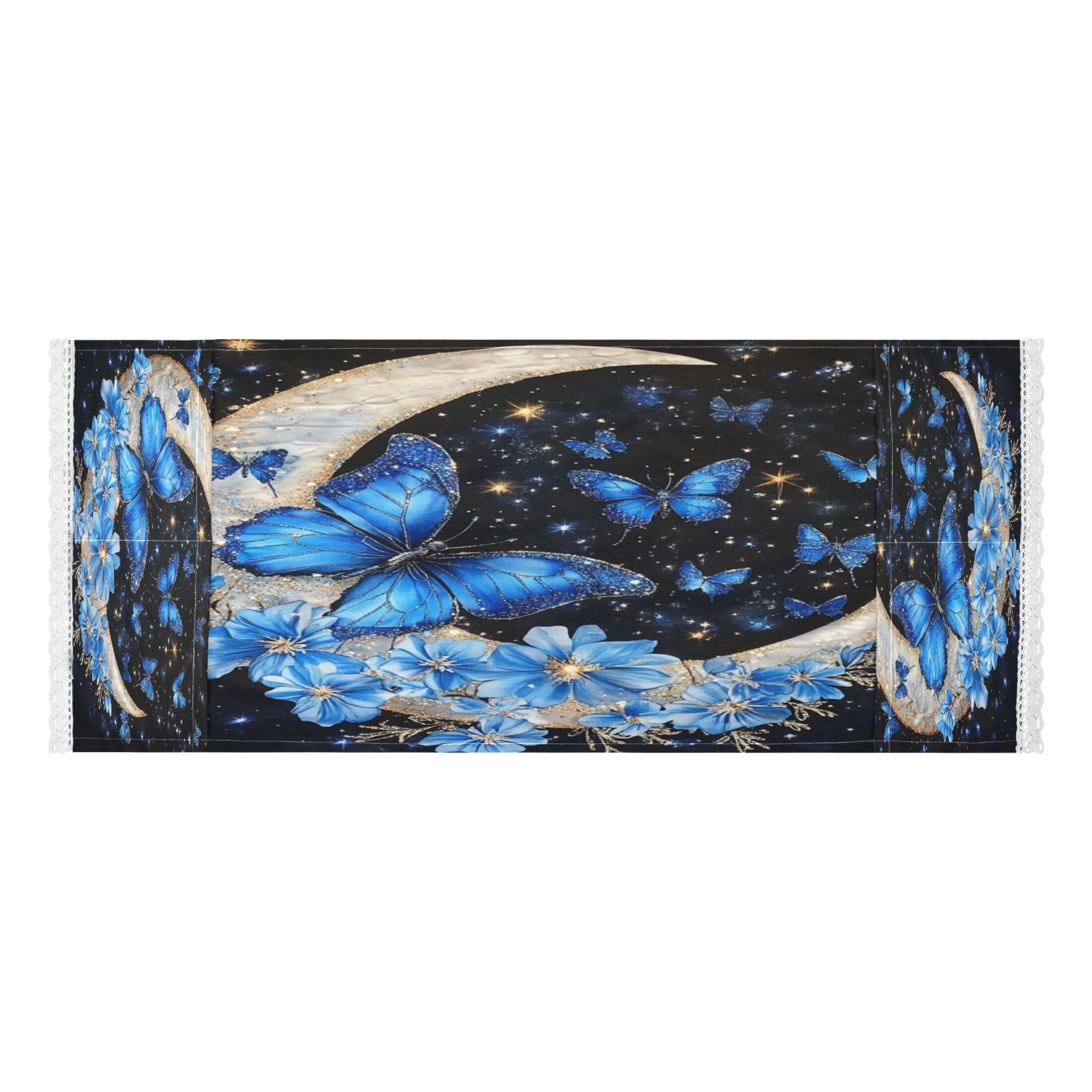 Washing Machine Cover 51.2x22in, Durable Polyester Dust Cover with Lace Trim and Side Pocket for Appliances Moon with Butterflies