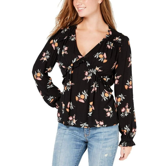 American Rag Juniors V Neck Ruffled Babydoll Top Black Combo S