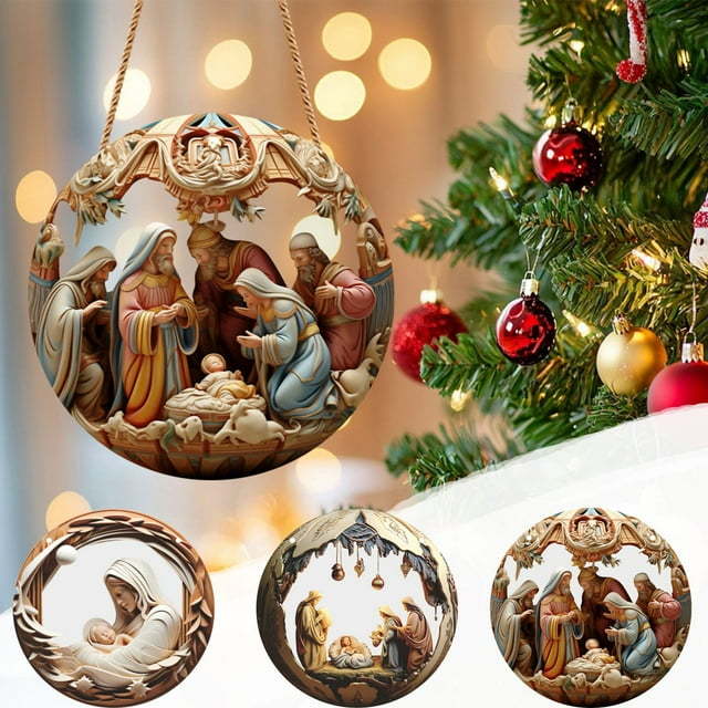 Juego de Adornos de Natividad, Artesanía Exquisita, Diseño Navideño Tradicional, Decoración Versátil para Colgar o de Mesa, Espíritu Festivo Religioso, Juego de 7 Piezas, Material Duradero