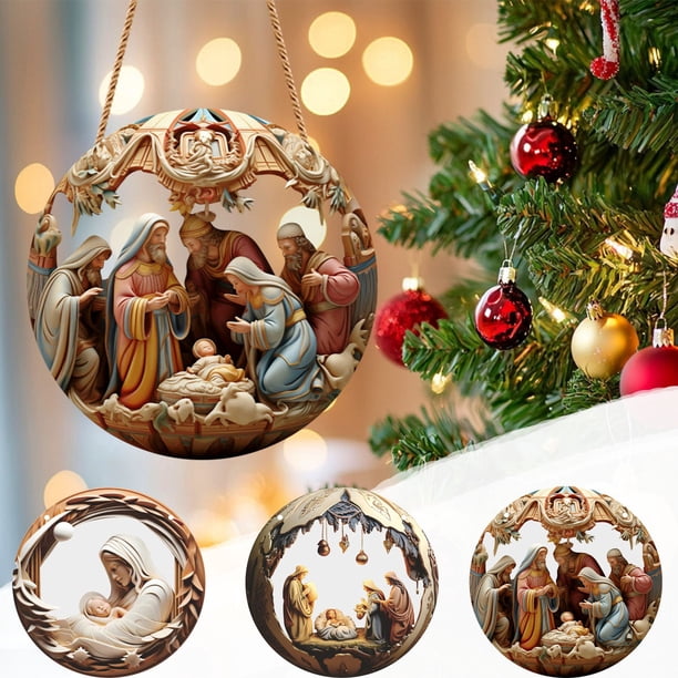 Xihbxyly Juego de Adornos de Natividad, Artesanía Exquisita, Diseño Navideño Tradicional, Decoración Versátil para Colgar o de Mesa, Espíritu Festivo Religioso, Juego de 7 Piezas, Material Duradero