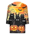 thumbnail image 5 of APEXFWDT Women's V Neck 3/4 Sleeve T-Shirt, Halloween Witch Full Moon Bat Graphic Casual Tee, 5 of 5
