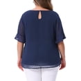 thumbnail image 4 of DARING DIVA Women's Plus Round Neck Ruffle Sleeve Swiss Dots Top 1X Dark Blue, 4 of 6