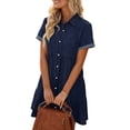 thumbnail image 5 of Women s Babydoll Tiered Short Sleeve Denim Dress Button Down Tunic Dress, 5 of 11