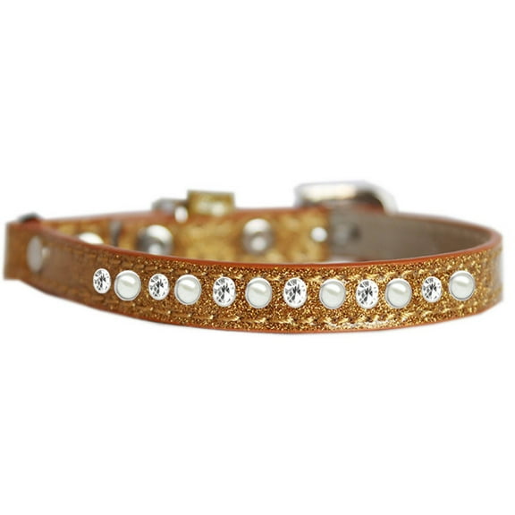 Cat Safety Ice Cream Collar, "One Row Pearl  Clear Crystal"