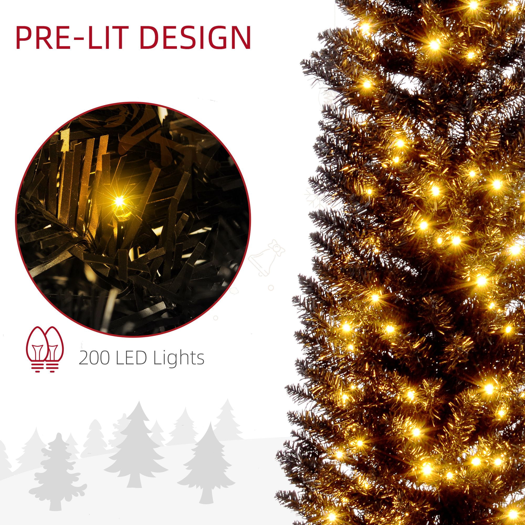 Pre Lit Pencil Christmas Tree, 6 ft Slim Artificial Xmas Tree with Warm White LED Lights, 390 Tips, Flame Retardant Branches, Indoor Holiday Decor for Small Spaces