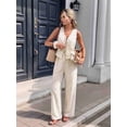 thumbnail image 2 of Women'S 2 Piece Outfits Striped Tie Front Sleeveless Peplum Tank Top and Wide Leg Pants Sets Khaki M, 2 of 9