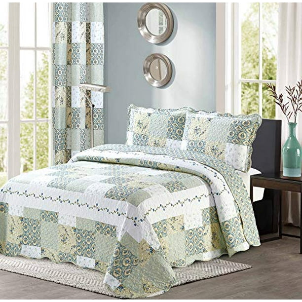 Green Bedspread Quilt Set, Twin Bed Comforter Sets With Matching Curtains