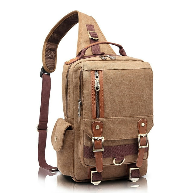 KAUKKO Canvas Messenger Bag Cross Body Shoulder Sling Backpack Travel Senderismo Chest Bag KAUKKO FD252-Khaki
