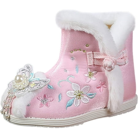 

QWZNDZGR Baby Boy Girl House Slippers Fluffy Sock Booties Cowboy Tassels Bowknot Ankle Side Zipper Outdoor Warm Winter Boots
