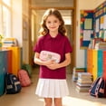 thumbnail image 4 of Girls School Uniform Shirts 2 Pack Short Sleeve Polo Shirt Solid Color Pique Collared Tops for Kids Daily Wear Golf Outfit 5-14Y Wine 110, 4 of 5