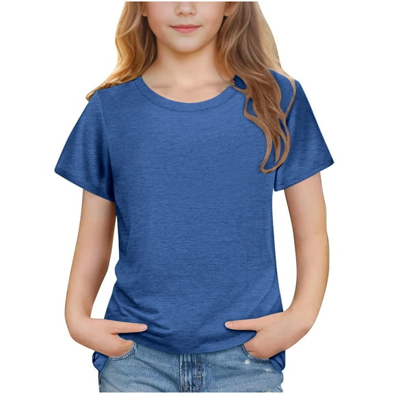 Taqqpue Girls Short Sleeve T Shirts Kids Casual Crewneck Summer Tops Loose Solid Cute Comfy Basic Shirts 3-14 Years