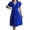 Blue, variant on Women's Wrap V Neck Short Flared Sleeve Wedding Guest Dress Smocked Elastic Waist Tiered Belted Ruffle Hem Mini Dress Burgundy