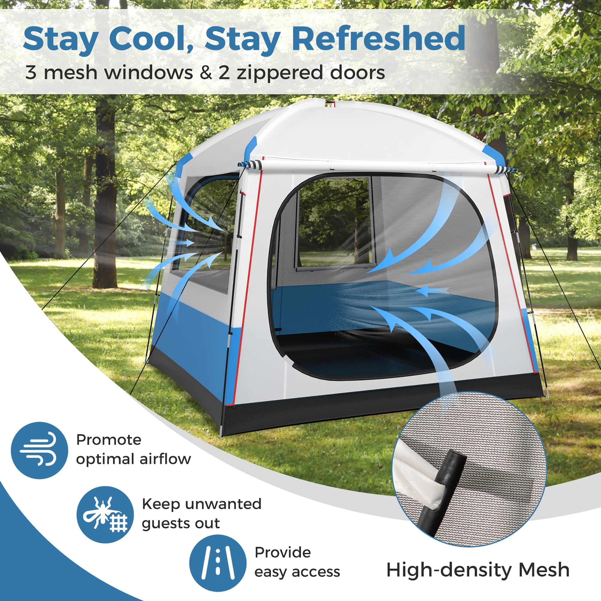 Gymax Camping Tent for 3-5 People Cabin Shelter w/ Large Double-Layer Mesh Front Door