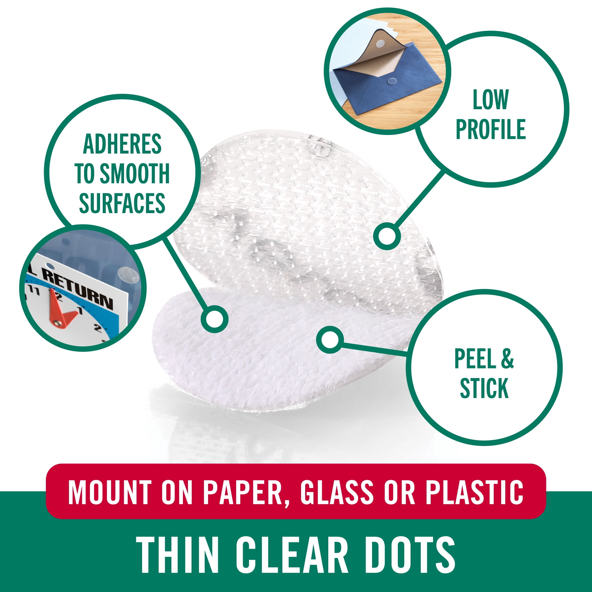 VELCRO Brand Thin General Purpose Tape | General Purpose/ Low Profile | Perfect for Home, Classroom or Office | 3/4" Dots Circles , 200 Count - Clear