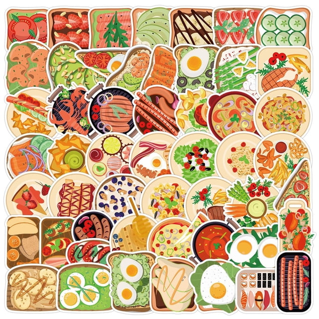 Paquete de pegatinas Food Toast, 50 unidades, impermeables, para botella de ordenador portátil