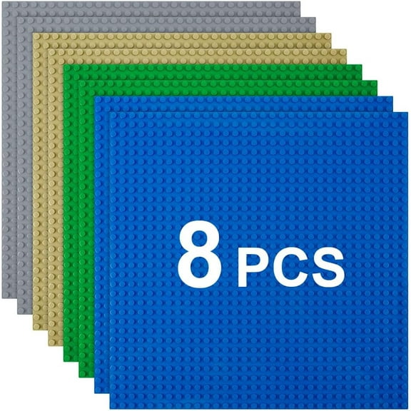 Classic Baseplates, 8 Pack Square 32x32 Stud Building Base, 10"×10" Large Building Board Base Plates, 100% Compatible with All Major Brands, Build and Display Board Set - Grey/Green/Sand/Blue