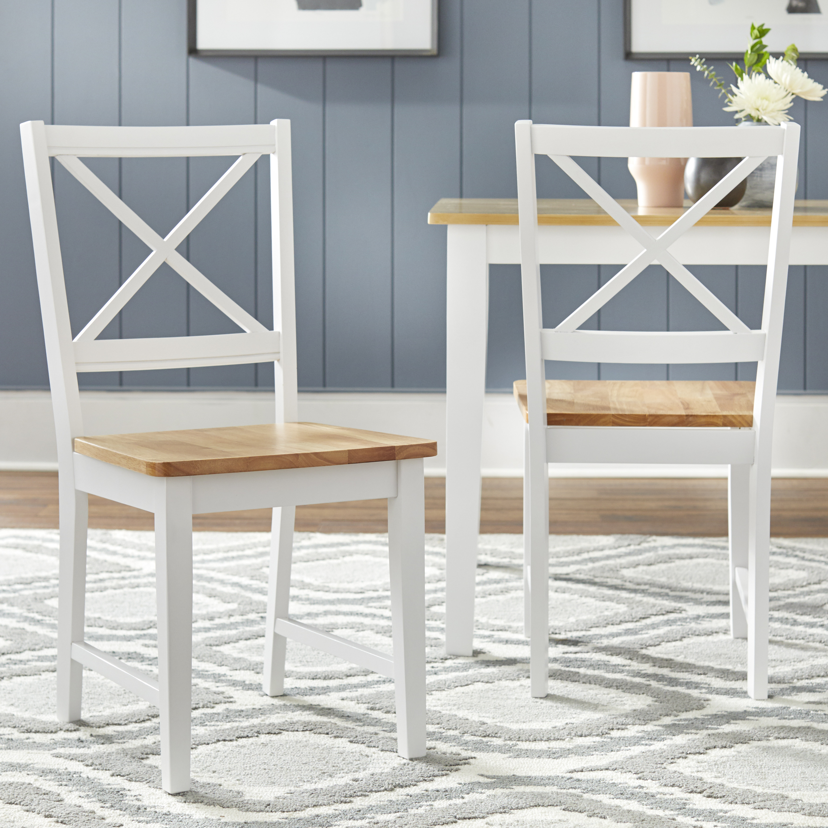 Tms Virginia Cross-Back Dining Chairs, Set of 2, White/Natural photo 2