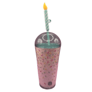 Starbucks 16oz Frappuccino Anniversary Birthday Plastic Cold Cup Tumbler with Candle Straw Cover