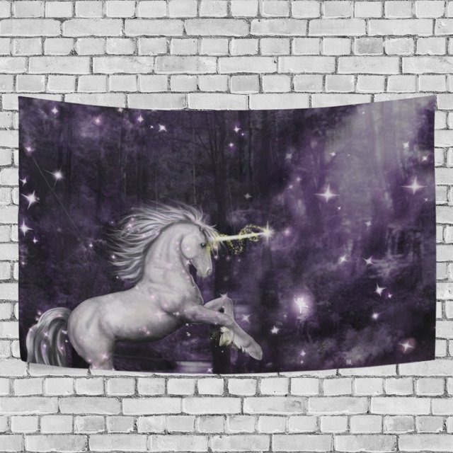 ABPHQTO Tapiz de noche de bosque de unicornio, decoración para colgar en la pared, decoración del hogar, sala de estar, dormitorio, 150x225 cm