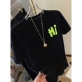 thumbnail image 2 of 【New Arrival】Women Casual Graphic T-Shirt, Double Sided HI Contrast Neon Letter Print Loose Crew Neck Short Sleeve Dopamine Tee, 2 of 10