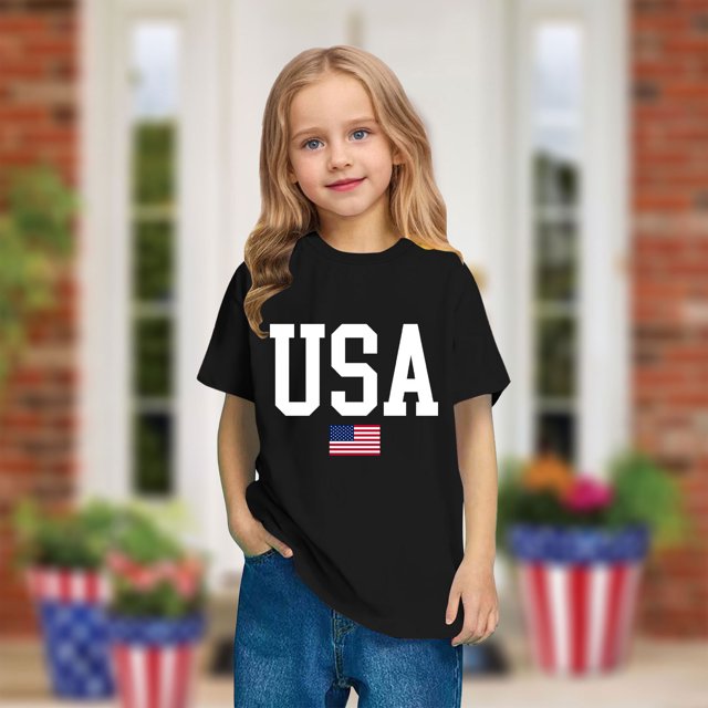 Soldes Aujourd'hui Liquidation! T-shirt Imprimé pour Enfants Garçons Filles Fête de l'Indépendance Mode Mignon Col Rond Manches Courtes Offres du Jour Liquidation!