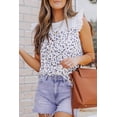 thumbnail image 3 of ABPHQTO Camiseta sin mangas con estampado floral y hombros alborotados azul cielo para mujer, 3 of 5
