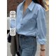 thumbnail image 1 of Blusa De Manga Larga Con Bolsillo Y Hombros Caídos Celeste, 1 of 18