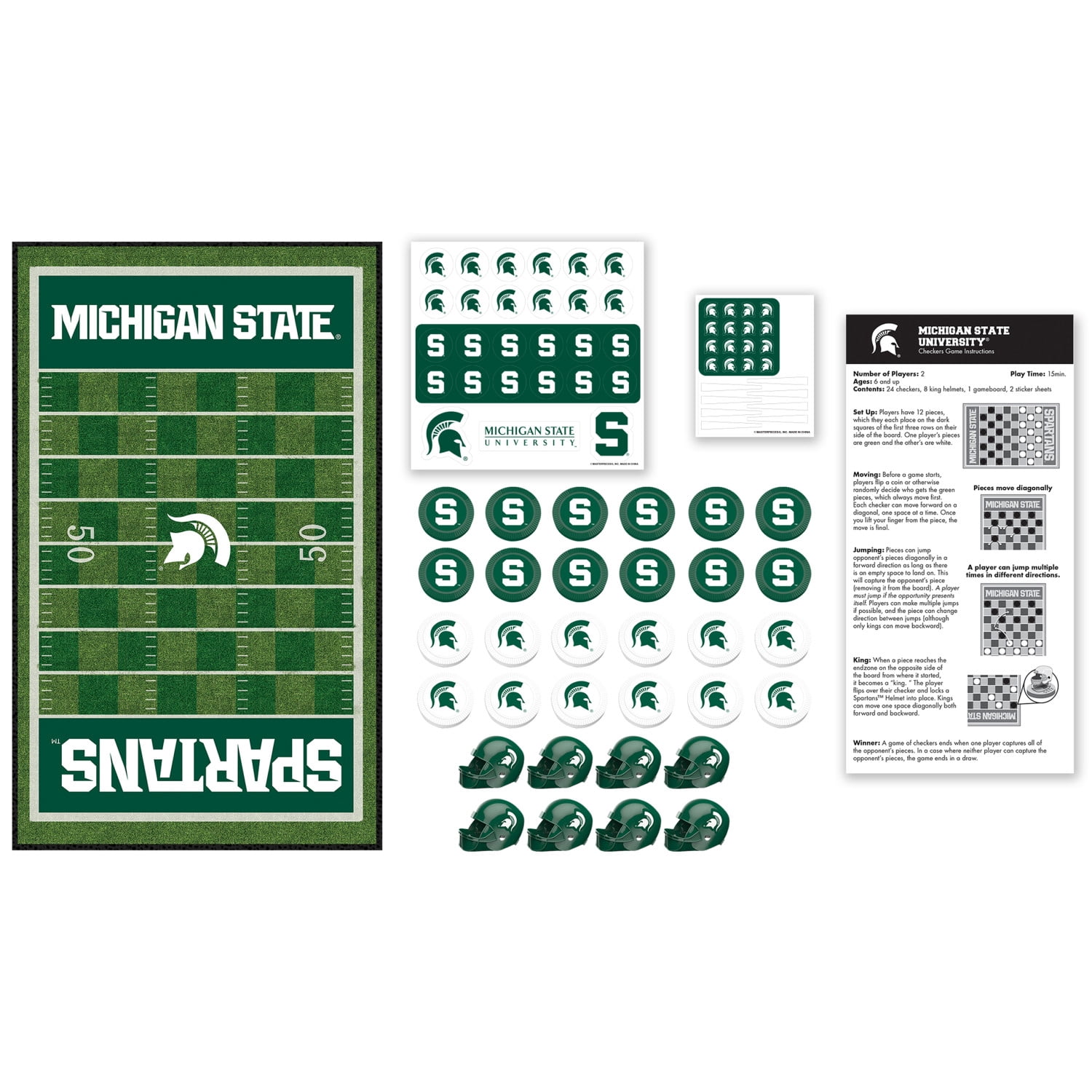 MasterPieces Officially licensed NCAA Michigan State Spartans Checkers Board Game for Families and Kids ages 6 and Up