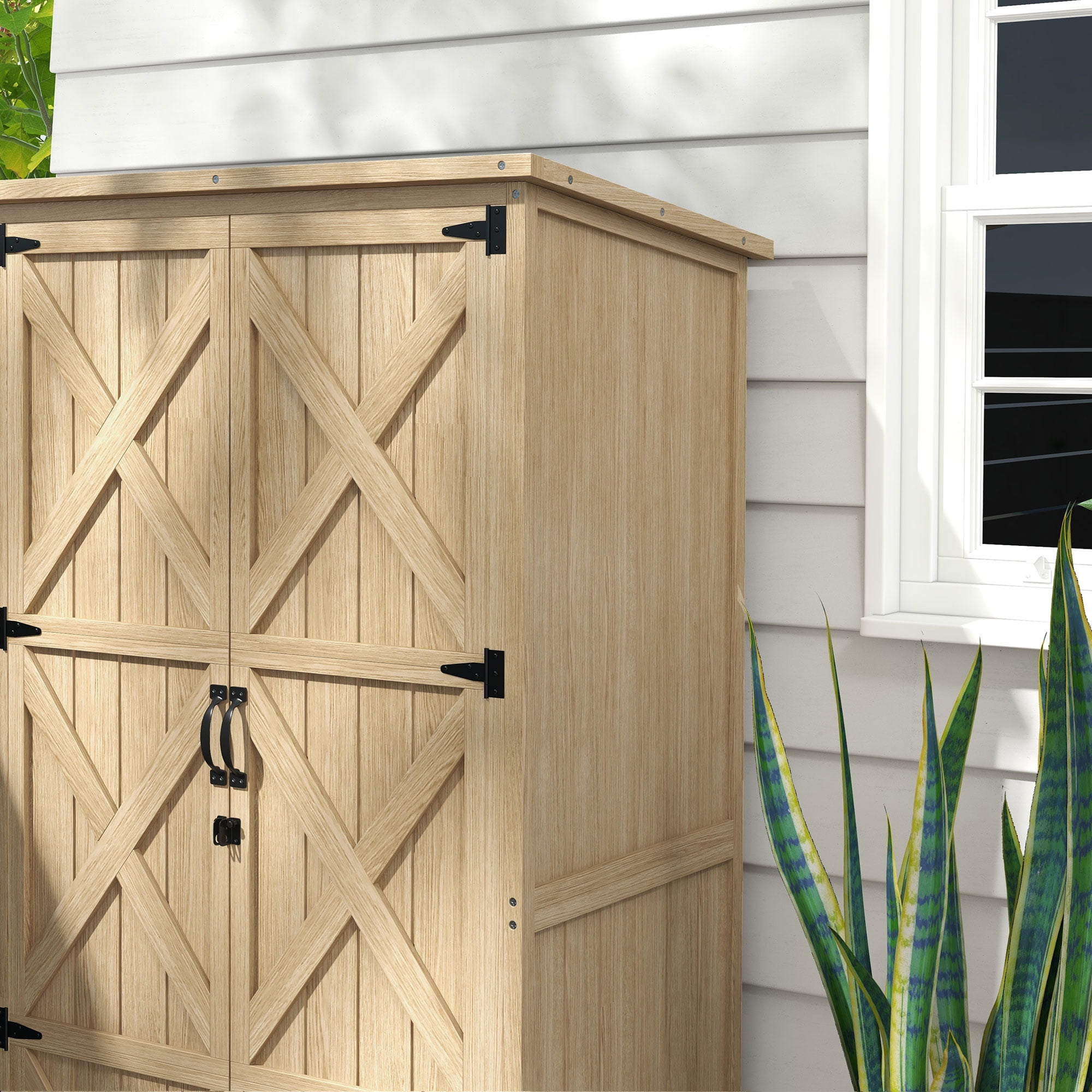 Outsunny Outdoor Storage Cabinet with Waterproof Asphalt Roof, Natural