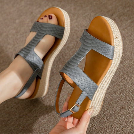 

Fjofpr Shoes Women s Fashion Straw Shoes Platform Open Toe Anti-Slip Temperament Wedge Sand Hot