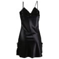 thumbnail image 2 of Vestido de noche de satén sexy para mujeres con encaje, pijama, vestido deslizante, negro con encaje, talla L, 2 of 6