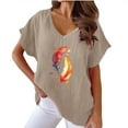 thumbnail image 2 of Molidfa feather print comfortable Yellow Pullover V-Neck Short Sleeve feather print T-Shirts, 2 of 4