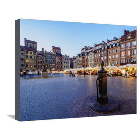 Old Town Market Place at twilight, Warsaw, Masovian Voivodeship, Poland, Europe Stretched Canvas Print Wall Art By Karol (Best Places To Visit In Warsaw Poland)