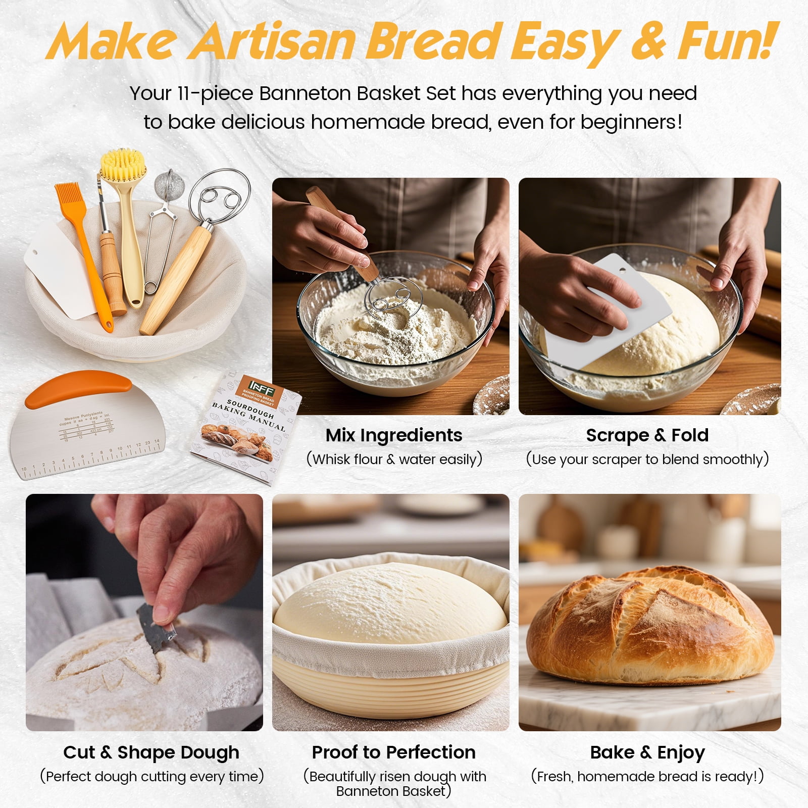Banneton Bread Proofing Basket Set,10 Inch Round & 9 Oval Sourdough Bread Baking Supplies With Linen Liner - Sourdough Starter Kit