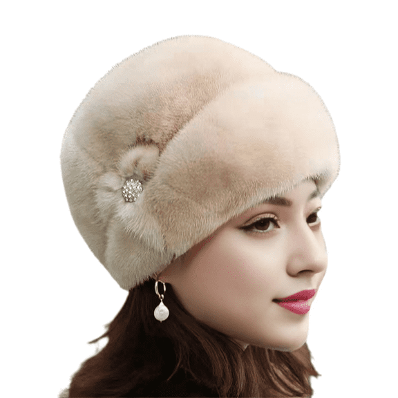 Aricy Women Winter Hat Solid Color Beanie Thick Plush Faux Fur Decor Heat Retention Outdoor Cycling Skiing Windproof Travel Cold Weather Cap