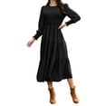 thumbnail image 2 of Mengpipi Womens Casual Long Sleeve Midi Dresses Smocked Flowy Tiered Dress Black, Size 4-6, 2 of 7