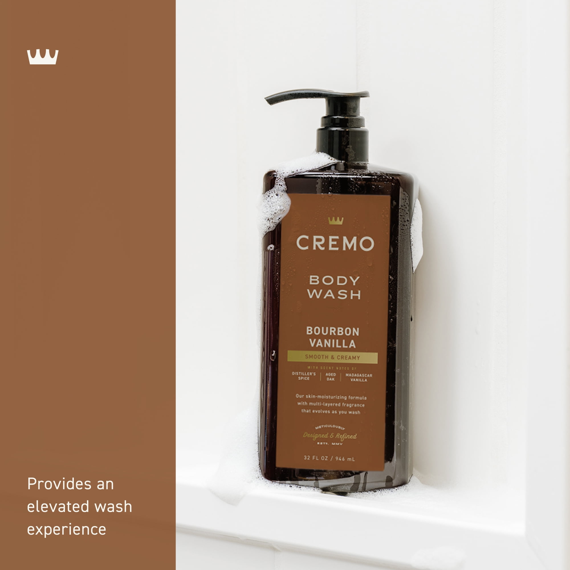 (4 pack) Cremo Men's Body Wash, Bourbon Vanilla Scent, 32 fl oz