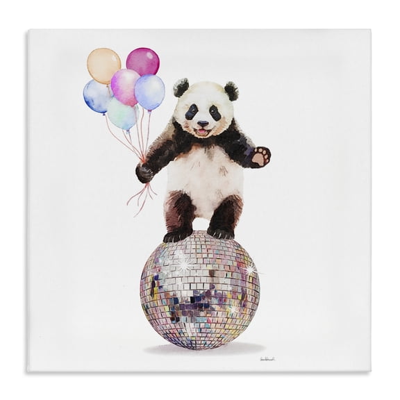 Stupell Industries Panda & Balloons Disco Animals Painting Wrapped Canvas Canvas Art Print Wall Art, 17 x 17