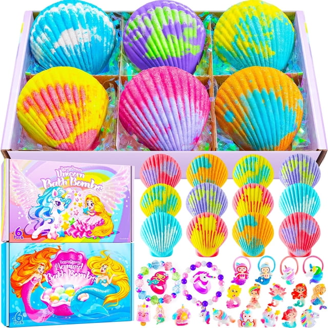 Bombas de baño BreezeDream Shell, paquete de 12 con 20 juguetes para niñas de 5 años o más