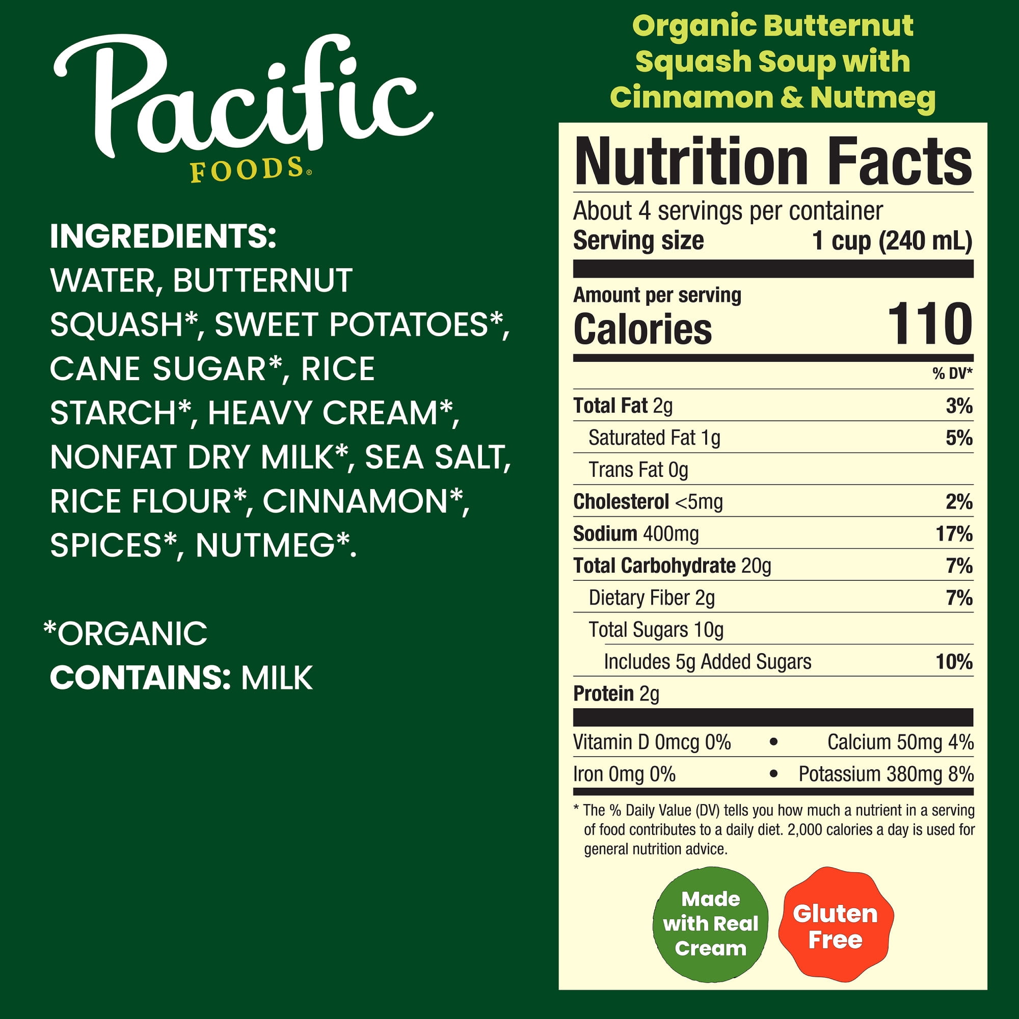 Pacific Foods Organic Butternut Squash Soup with Cinnamon and Nutmeg, 32 oz Carton