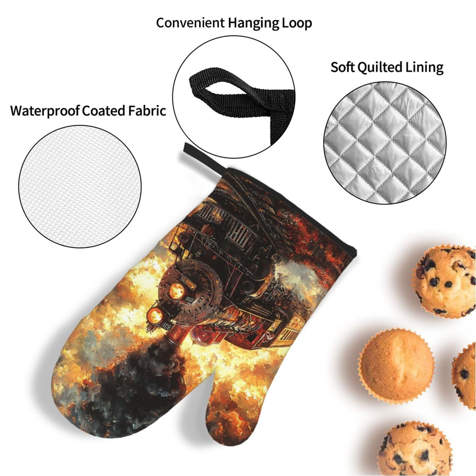 Retro Steam Train Vintage 4Pcs Oven Mitts and Pot Holders Sets Oven Kitchen Gloves Hot Pads for Cooking BBQ Baking Grilling